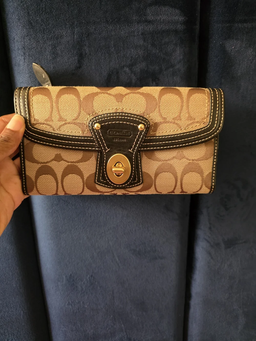 Coach Brown Signature Canvas Turnlock Wallet